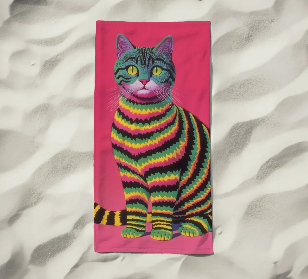 Gatto con costume a righe telo mare da Carinaprint