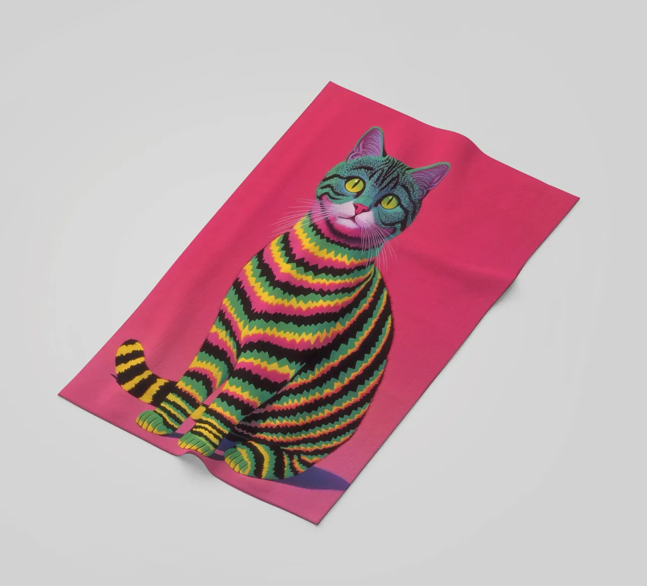 Gatto con costume a righe telo mare da Carinaprint