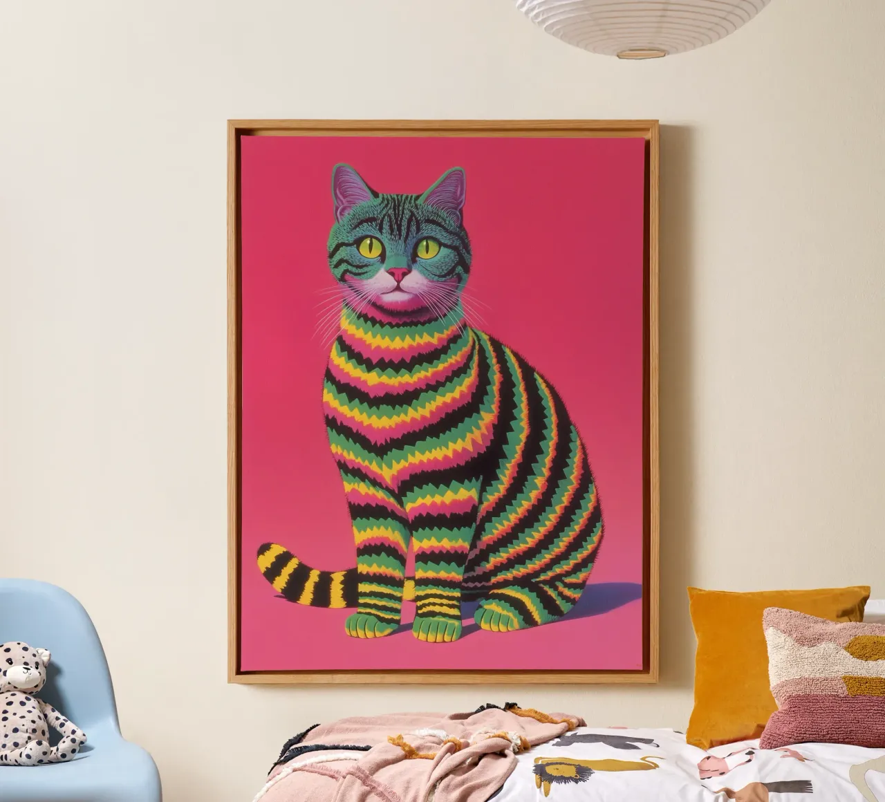 Kat met gestreept kostuum canvas met Baklijst van Carinaprint