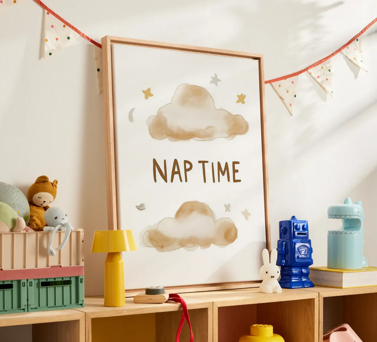 Poster per l'ora del pisolino - Morbide nuvole per la cameretta dei bambini tela con Cornice a cassetta da KidzStudio