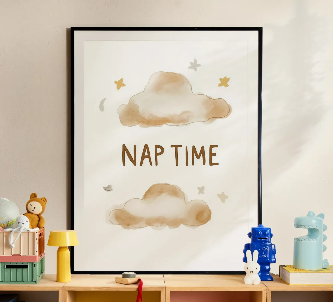Poster per l'ora del pisolino - Morbide nuvole per la cameretta dei bambini poster con telaio in plastica da KidzStudio