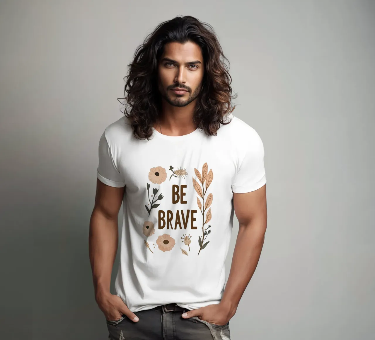 Murale boho - "Be Brave" con elementi floreali t-shirt da KidzStudio