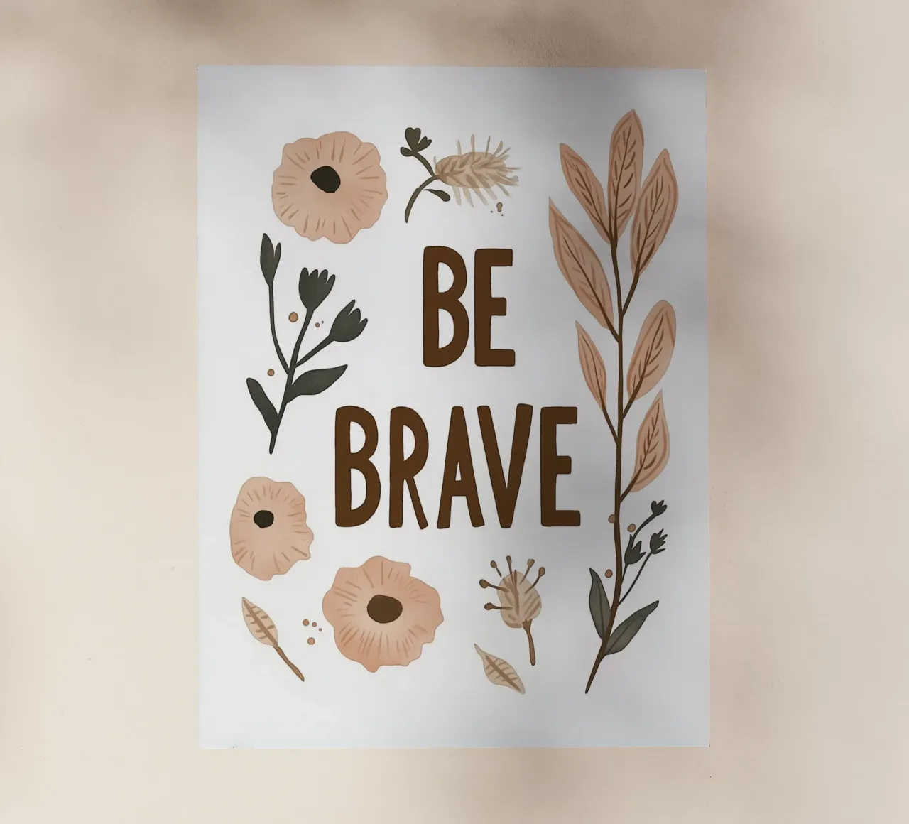 Murale boho - "Be Brave" con elementi floreali pellicola backlit da KidzStudio