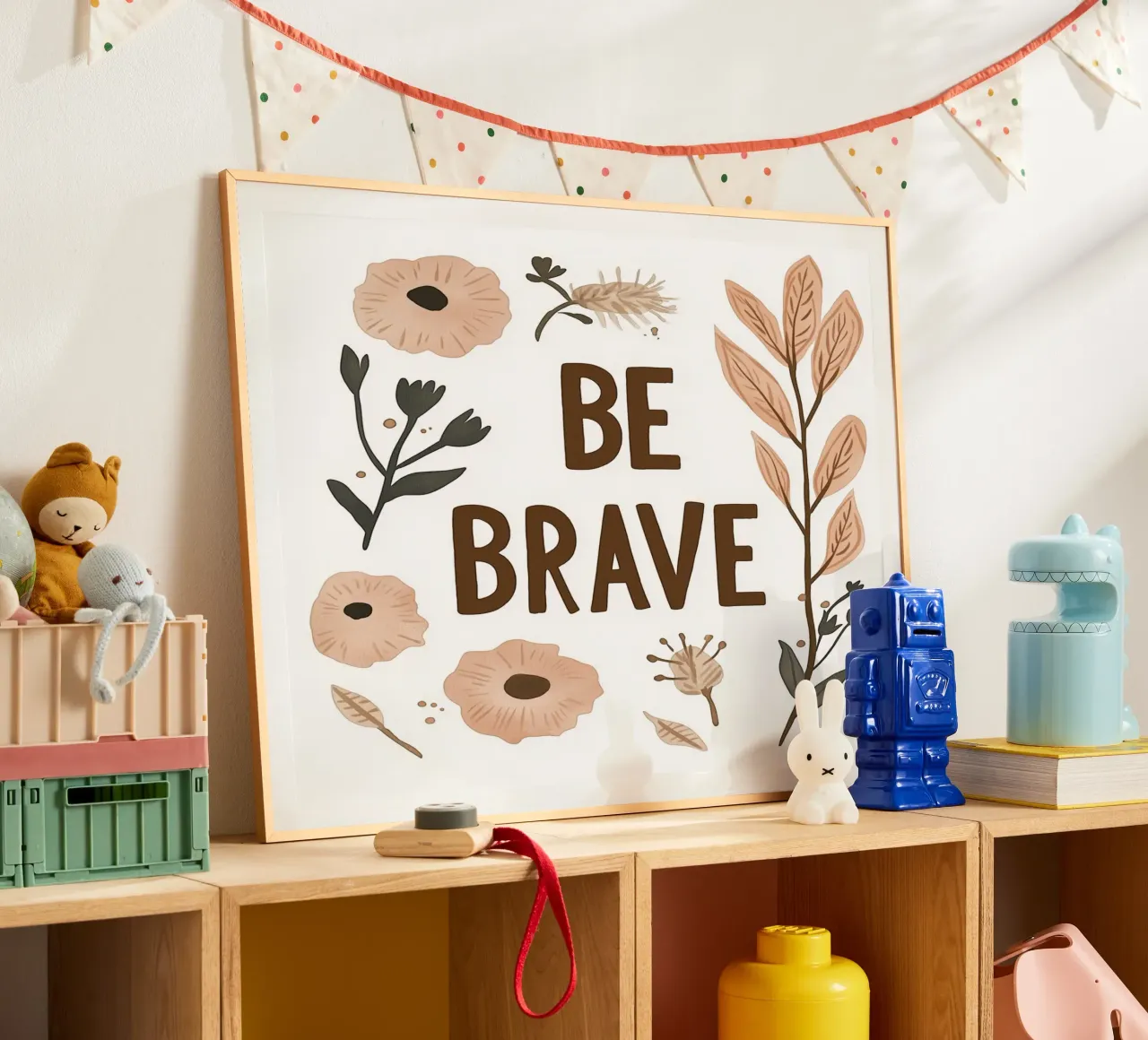 Murale boho - "Be Brave" con elementi floreali carta hahnemühle da KidzStudio