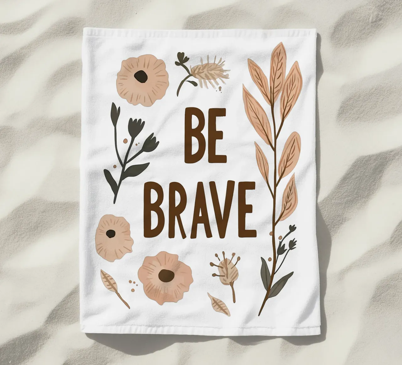 Murale boho - "Be Brave" con elementi floreali telo mare da KidzStudio