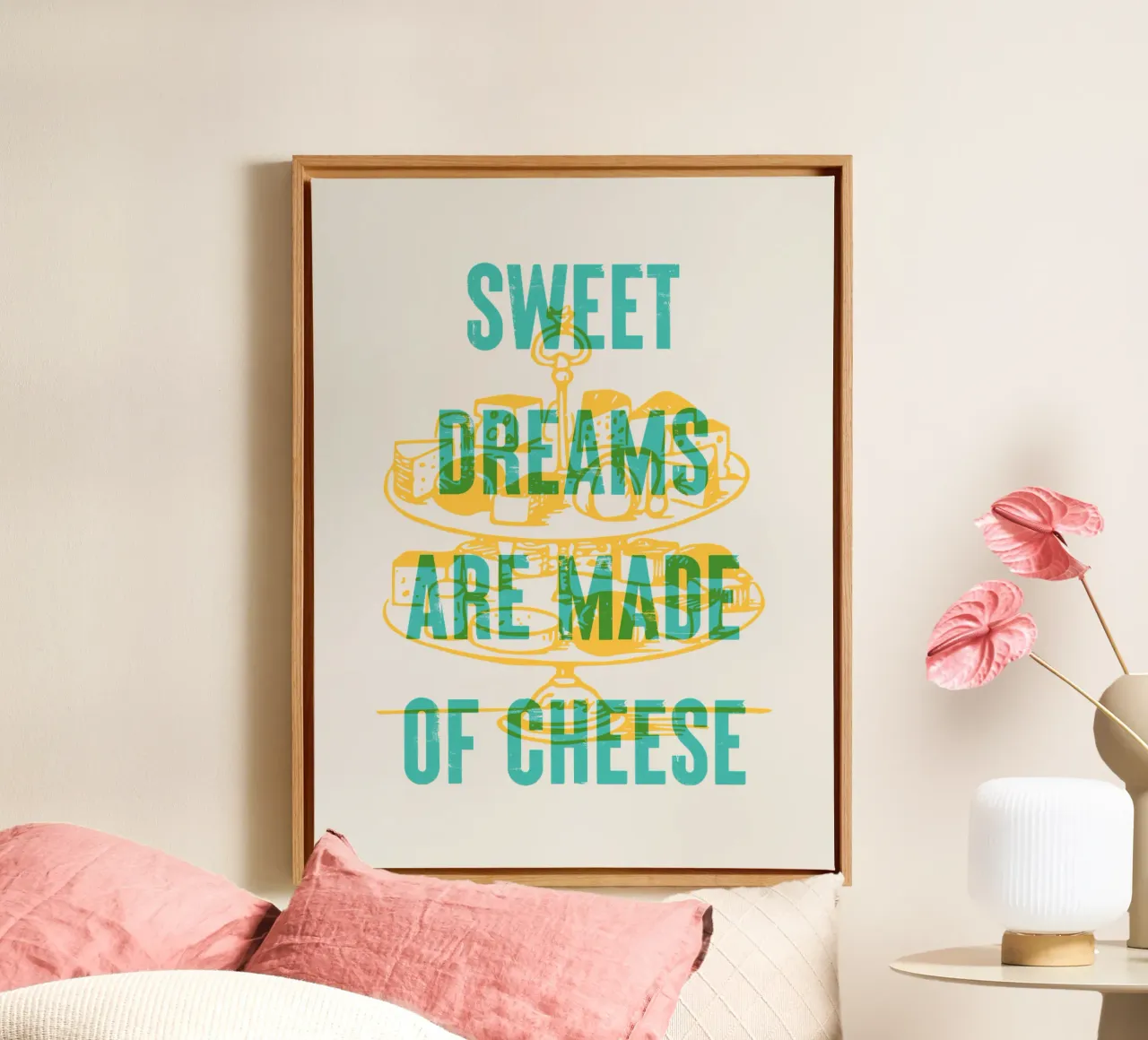 Sweet dreams are made of cheese canvas with Floater frame by Vintagrafica