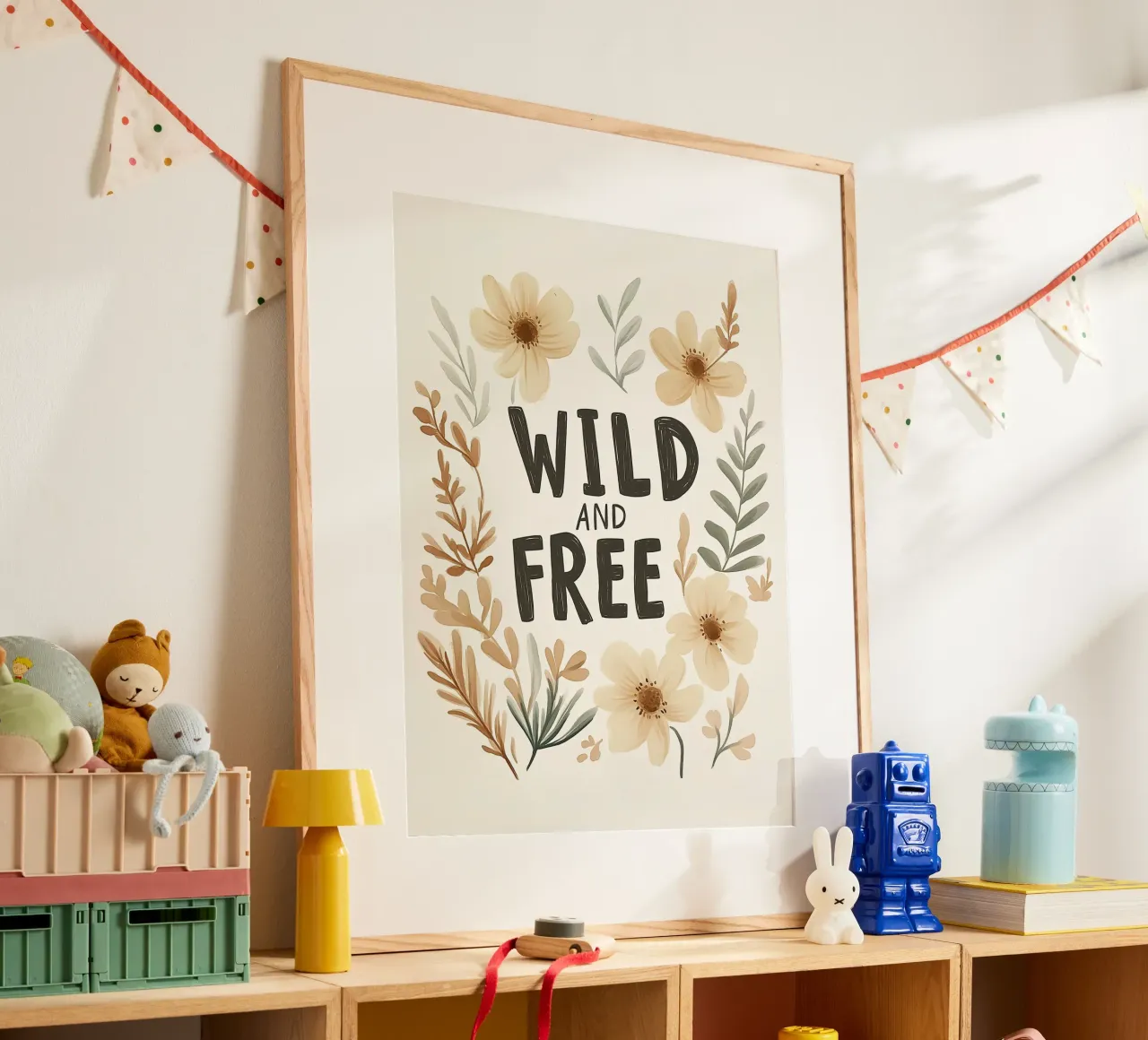 Poster "Wild and Free" - Arte murale bohémien per l'asilo nido poster con telaio in legno da KidzStudio