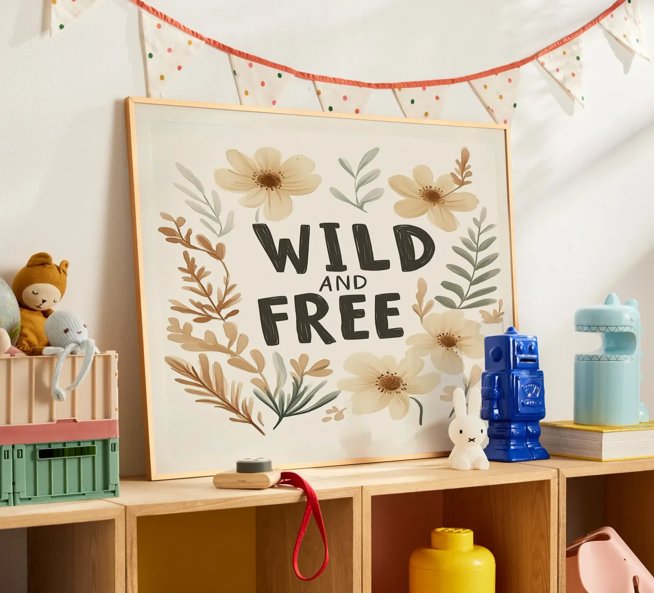 Poster "Wild and Free" - Arte murale bohémien per l'asilo nido poster con telaio in legno da KidzStudio