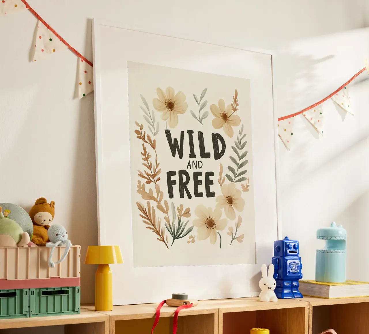 Poster "Wild and Free" - Arte murale bohémien per l'asilo nido poster con telaio in legno da KidzStudio