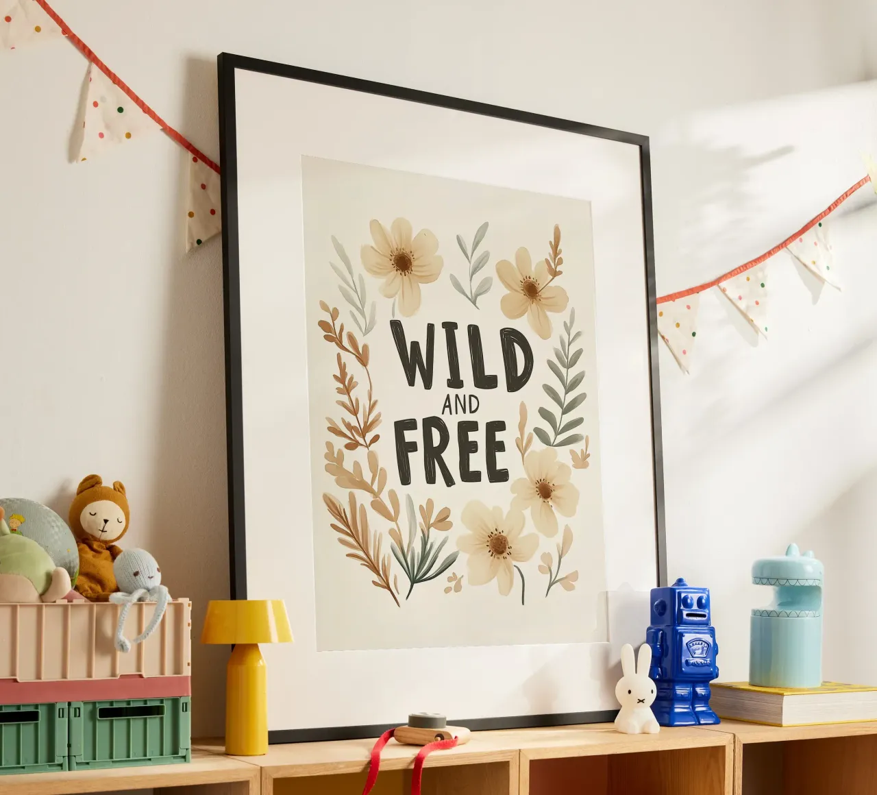 Poster "Wild and Free" - Arte murale bohémien per l'asilo nido poster con telaio in legno da KidzStudio