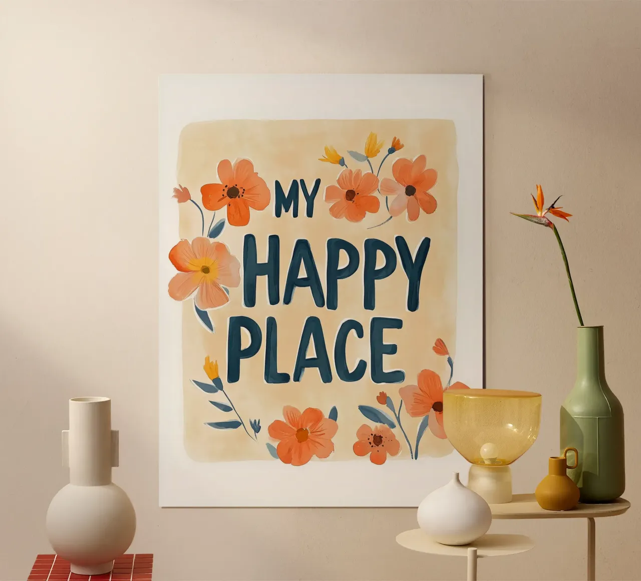 My Happy Place – Florales Wohlfühlposter für dein Zuhause poster con telaio in alluminio da KidzStudio