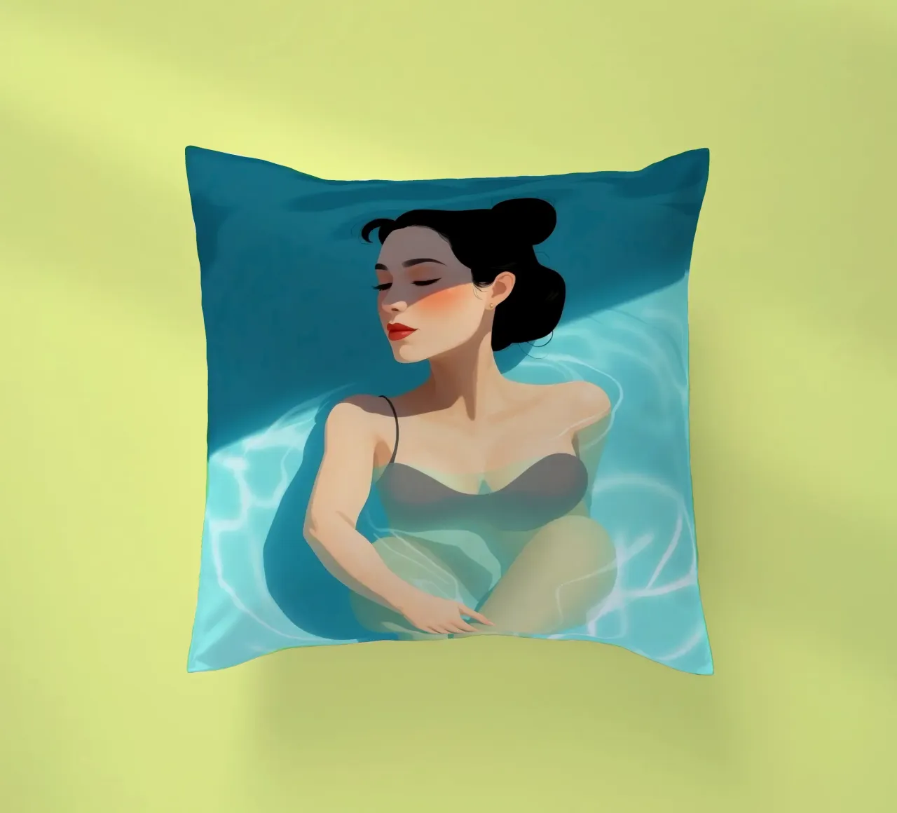 Relaxing moment in a refreshing pool on a sunny day decorative cushion by DesignDoodle