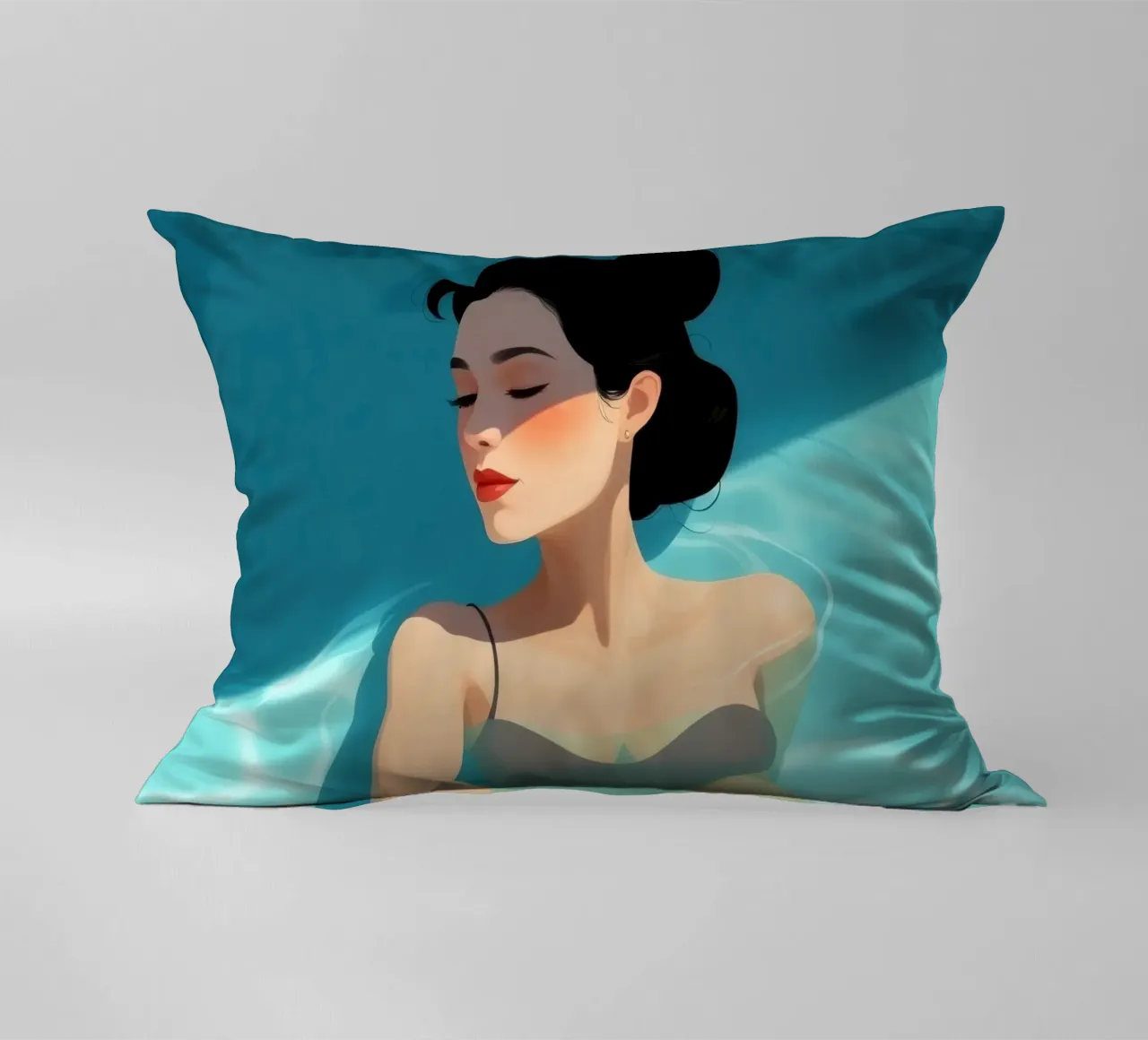 Relaxing moment in a refreshing pool on a sunny day decorative cushion by DesignDoodle