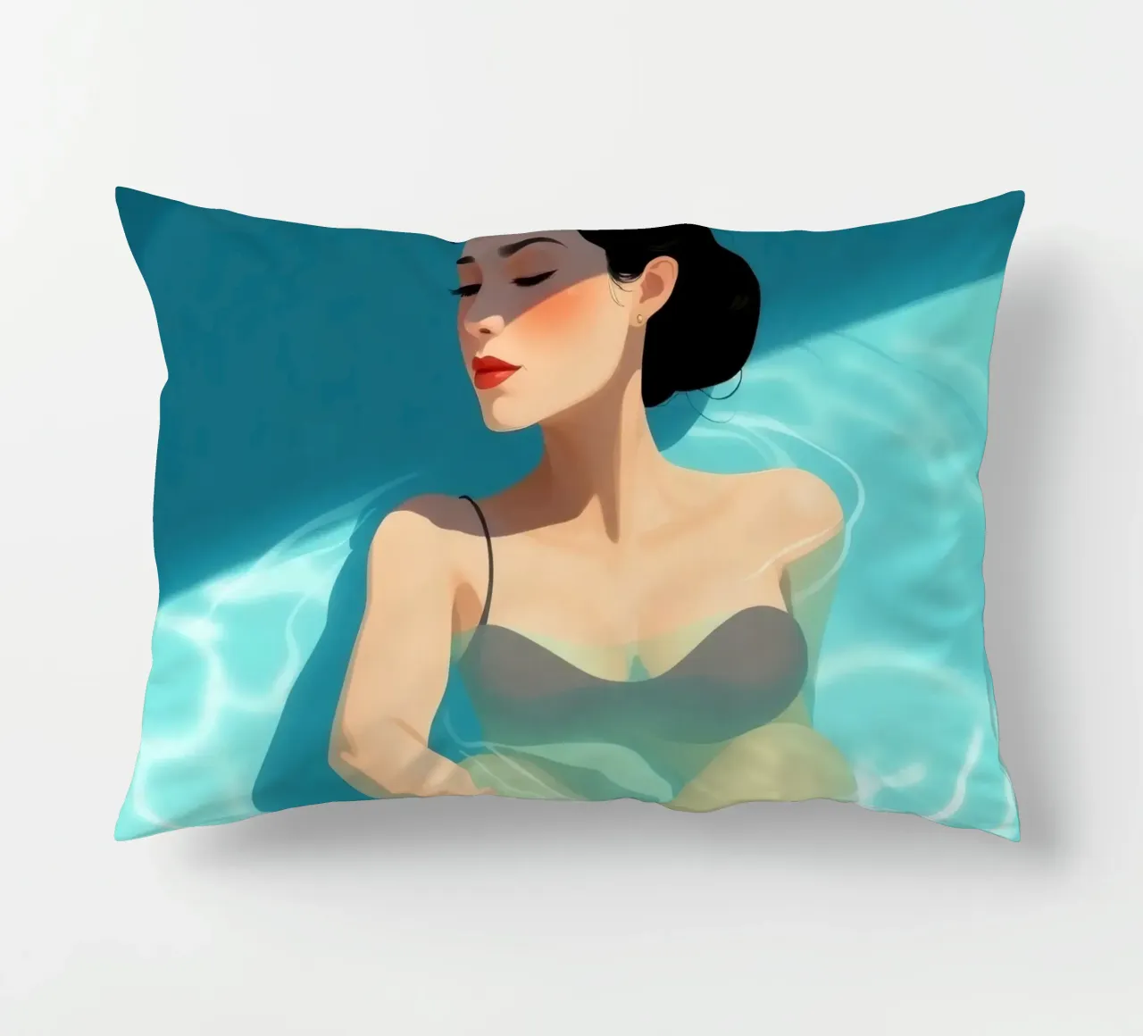 Relaxing moment in a refreshing pool on a sunny day decorative cushion by DesignDoodle
