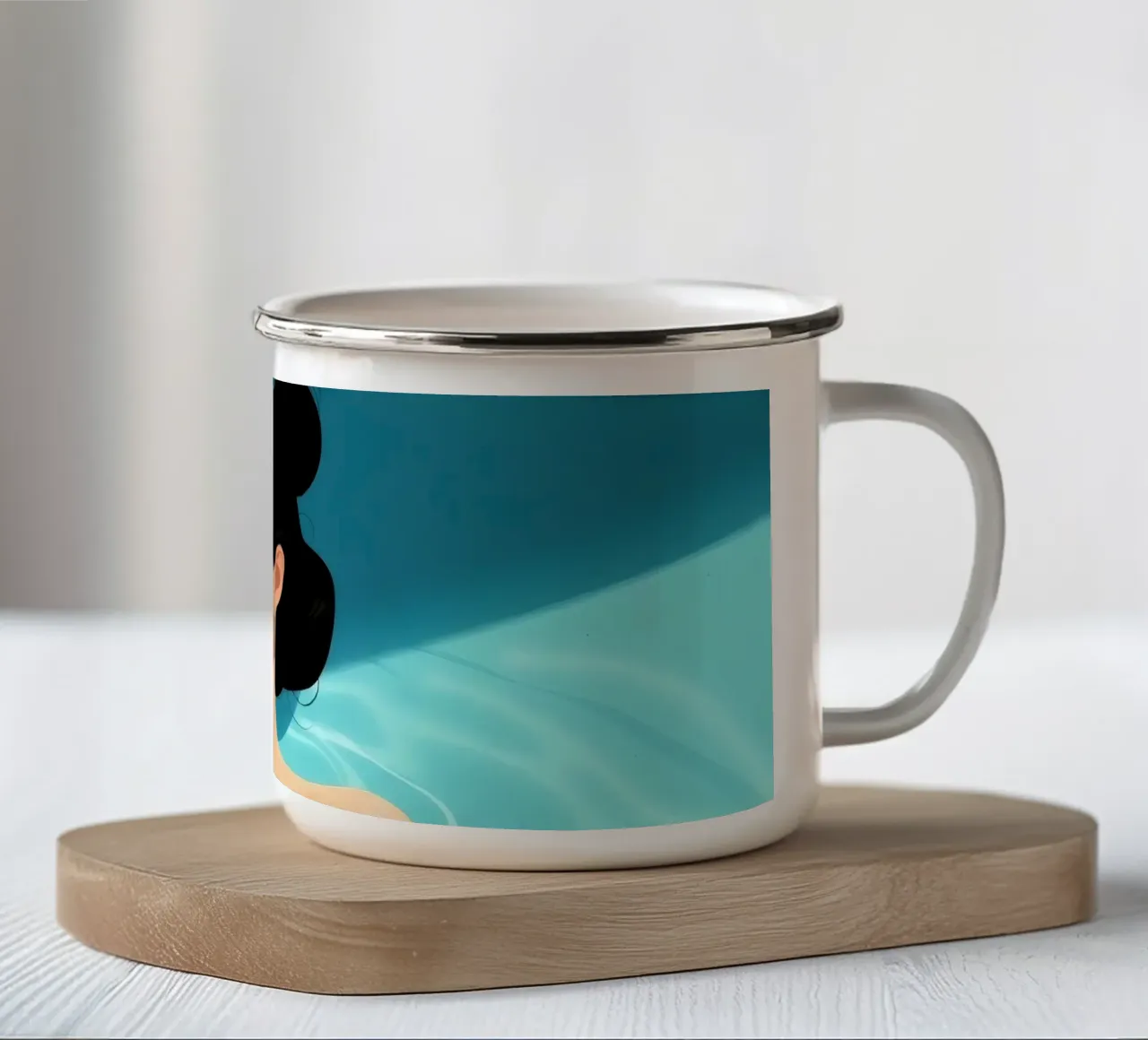 Momento di relax in una piscina rinfrescante in una giornata di sole tazza in smalto da DesignDoodle