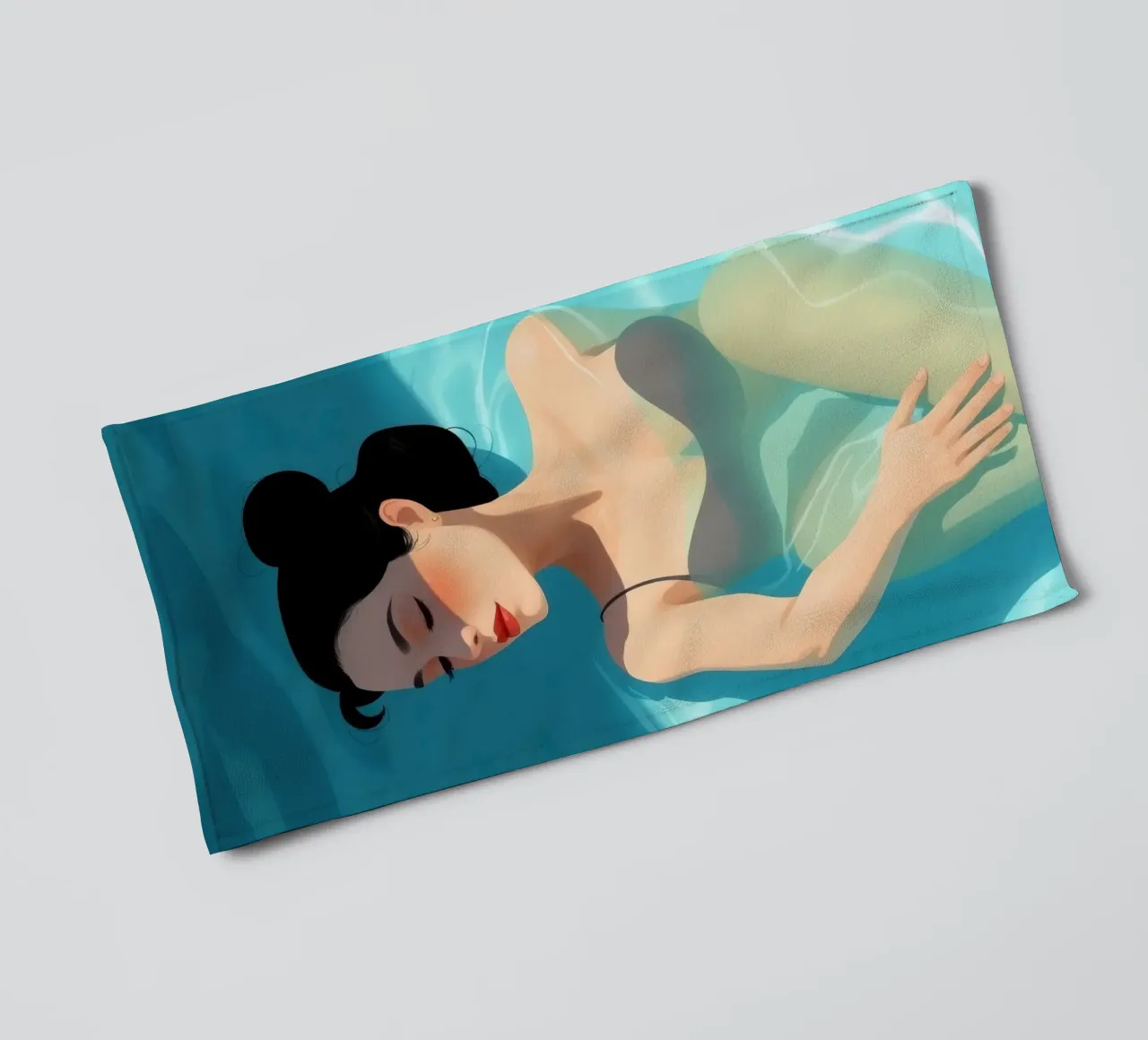 Relaxing moment in a refreshing pool on a sunny day towel by DesignDoodle