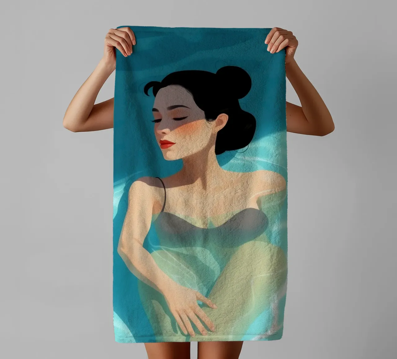 Relaxing moment in a refreshing pool on a sunny day towel by DesignDoodle