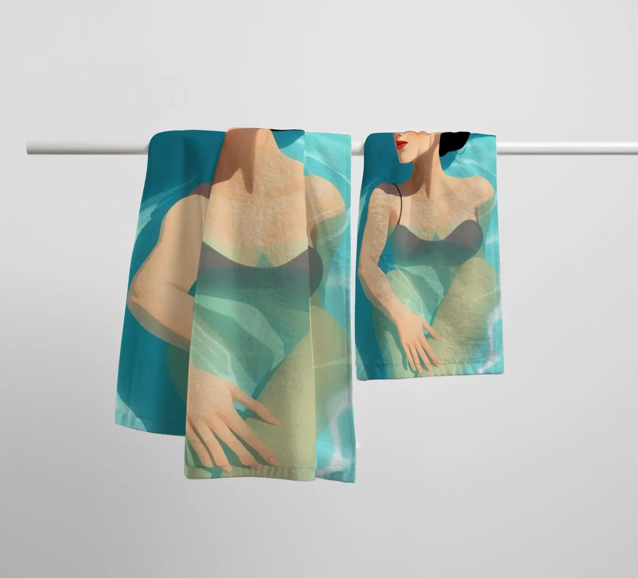 Relaxing moment in a refreshing pool on a sunny day towel by DesignDoodle