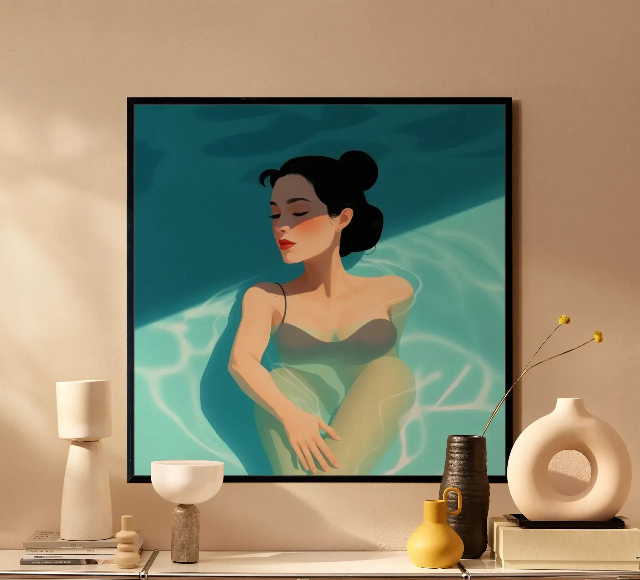 Relaxing moment in a refreshing pool on a sunny day hahnemühle by DesignDoodle