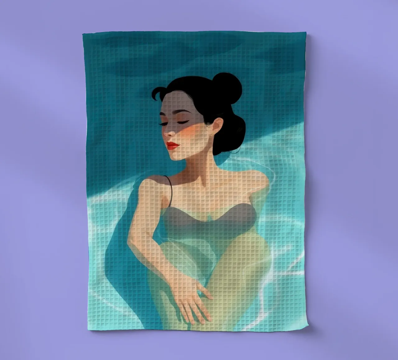 Relaxing moment in a refreshing pool on a sunny day tea towel by DesignDoodle