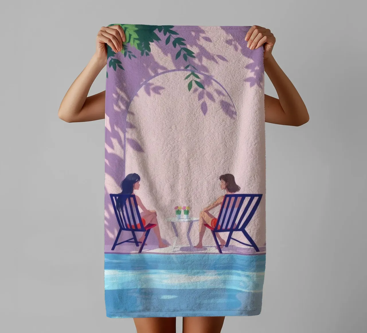 Relaxing by the Poolside Tranquil During a Sunny day towel by DesignDoodle