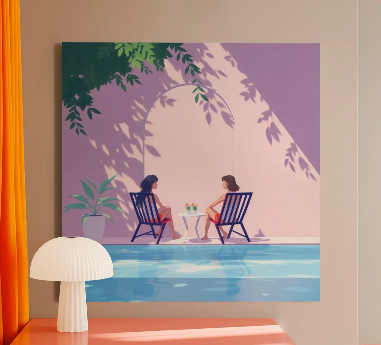 Relaxing by the Poolside Tranquil During a Sunny day canvas with Floater frame by DesignDoodle