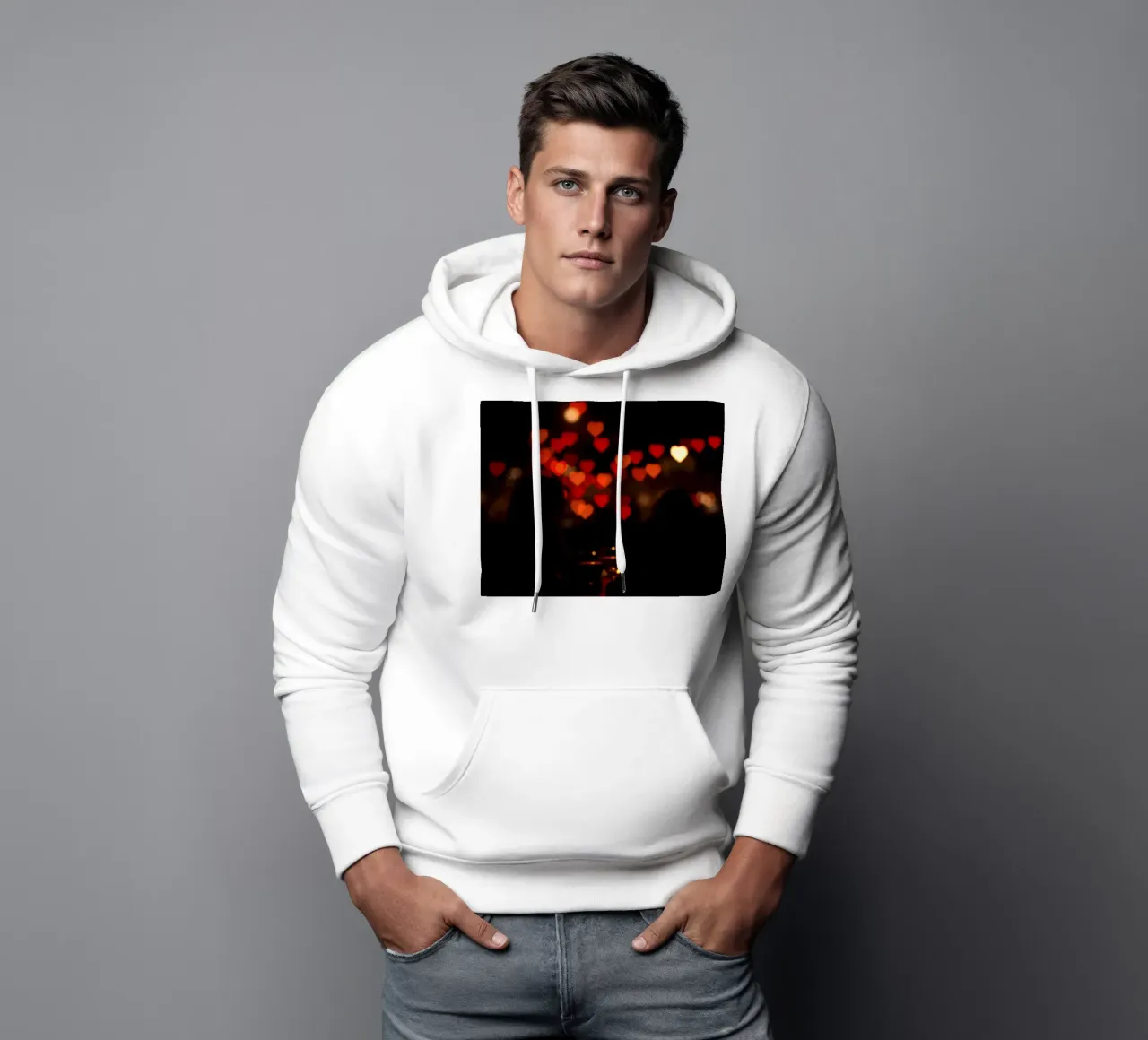 Soirée romantique avec des lumières en forme de cœur en arrière-plan sweat à capuche de DesignDoodle