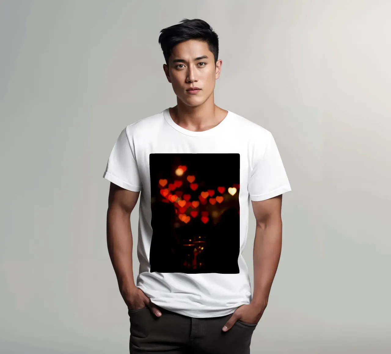 Romantic evening with heart-shaped lights in the background t-shirt by DesignDoodle