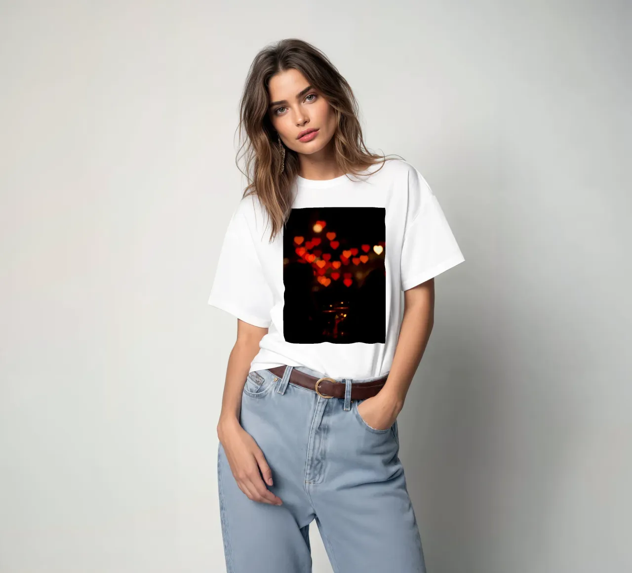 Romantic evening with heart-shaped lights in the background t-shirt by DesignDoodle