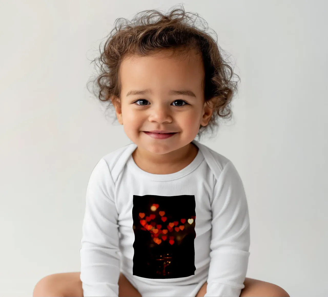 Romantic evening with heart-shaped lights in the background long-sleeve baby romper by DesignDoodle
