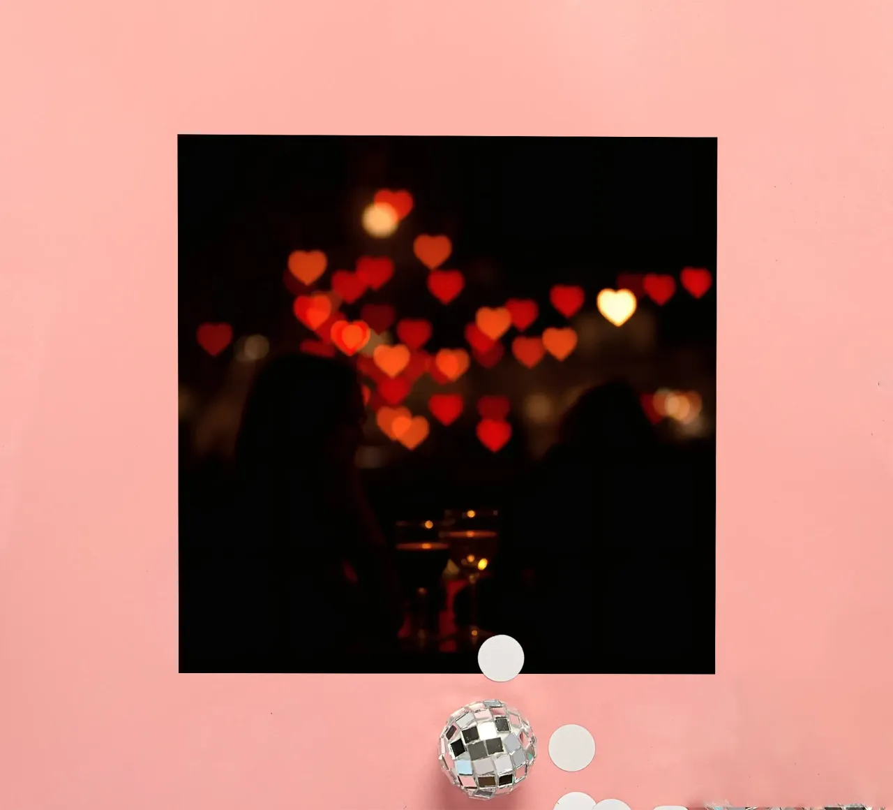 Romantic evening with heart-shaped lights in the background sticker by DesignDoodle