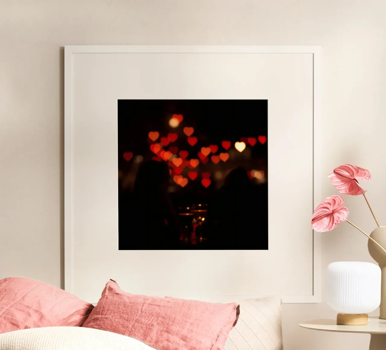 Romantic evening with heart-shaped lights in the background hahnemühle by DesignDoodle