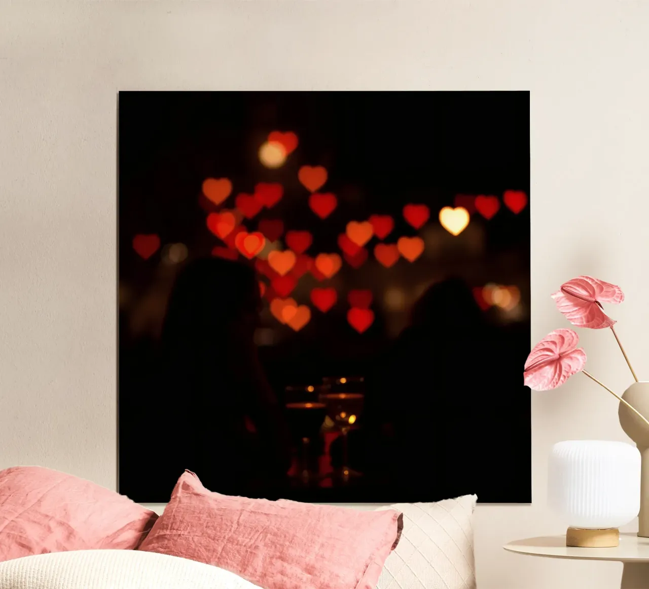 Romantic evening with heart-shaped lights in the background hahnemühle by DesignDoodle