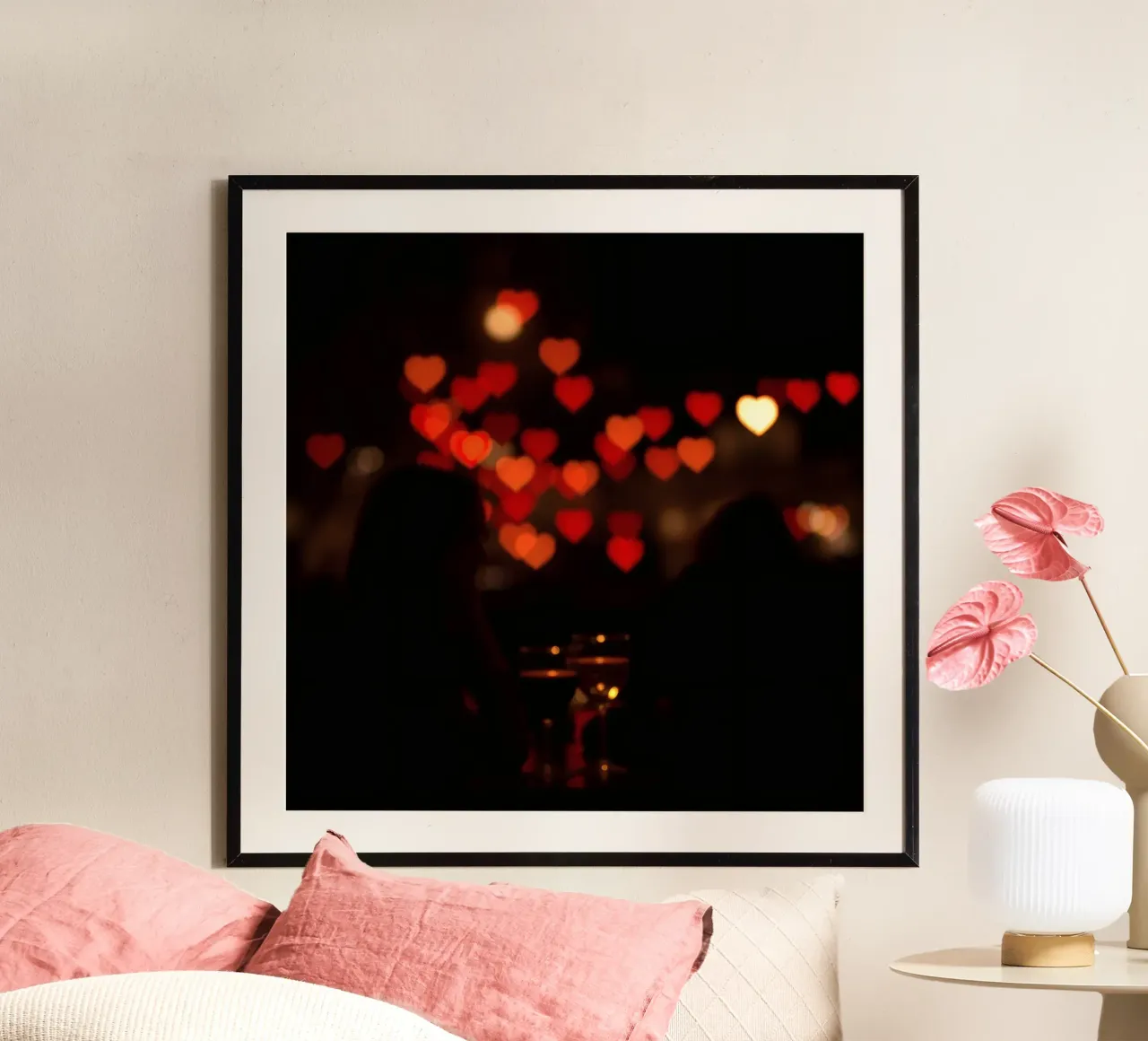 Romantic evening with heart-shaped lights in the background hahnemühle by DesignDoodle