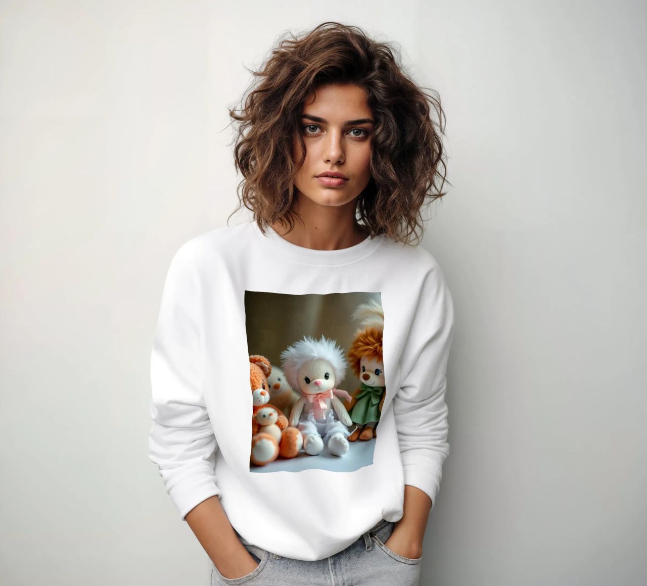 Peluche morbidi e colorati raccolti in un'accogliente stanza interna felpa da DesignDoodle