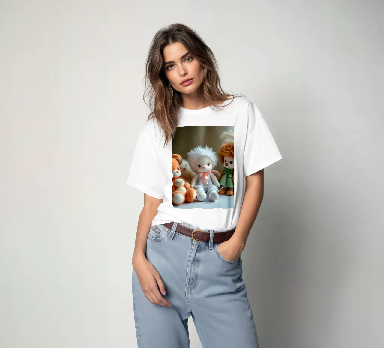 Peluche morbidi e colorati raccolti in un'accogliente stanza interna t-shirt da DesignDoodle