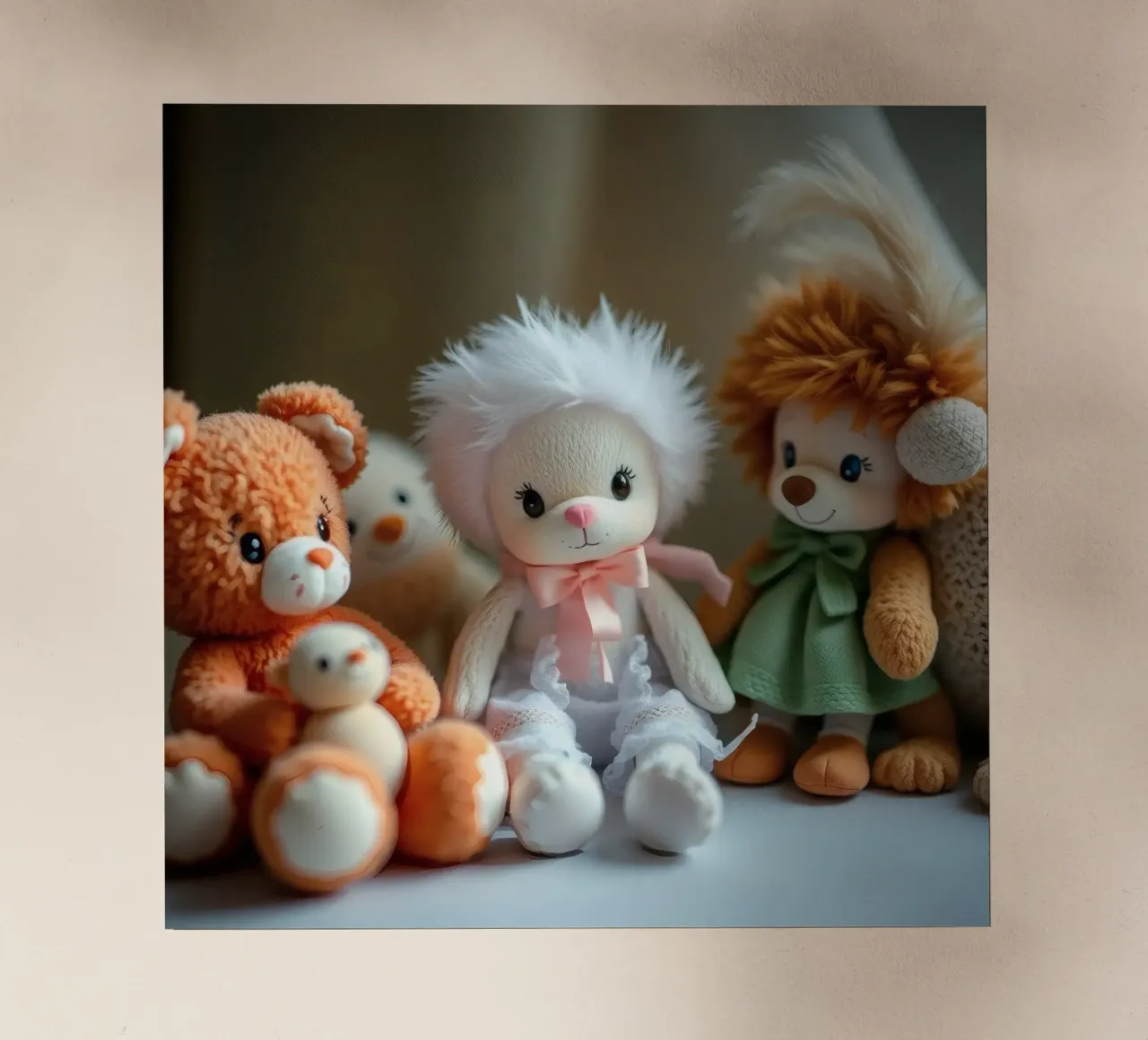 Peluche morbidi e colorati raccolti in un'accogliente stanza interna pellicola backlit da DesignDoodle