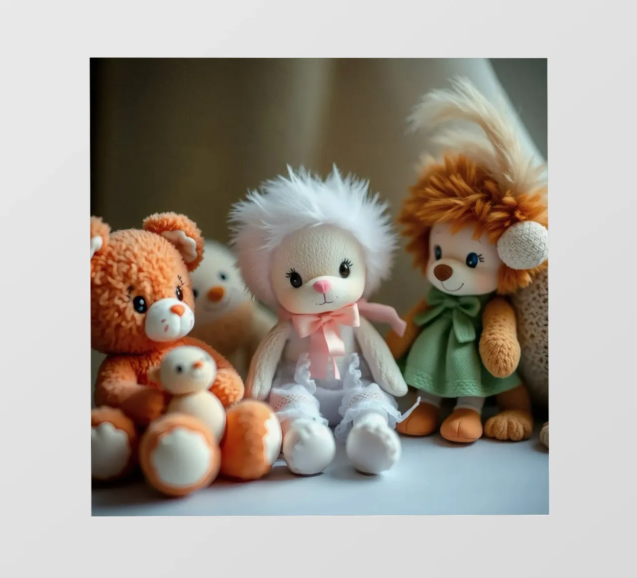 Peluche morbidi e colorati raccolti in un'accogliente stanza interna pellicola backlit da DesignDoodle
