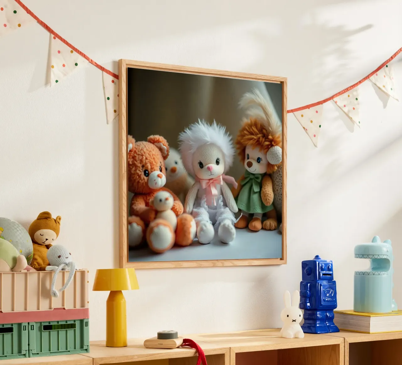 Peluche morbidi e colorati raccolti in un'accogliente stanza interna plexiglass da DesignDoodle