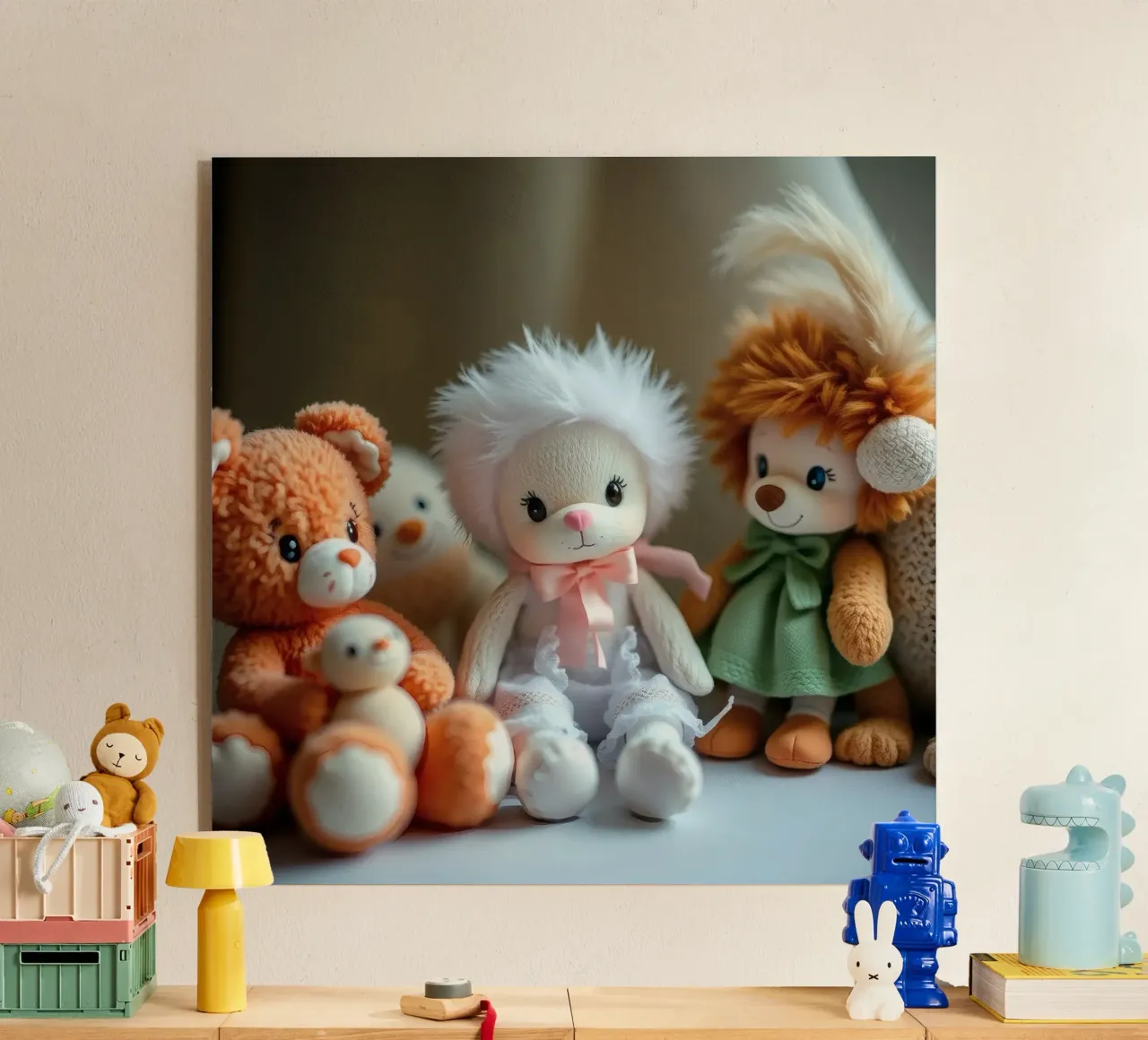 Peluche morbidi e colorati raccolti in un'accogliente stanza interna plexiglass da DesignDoodle