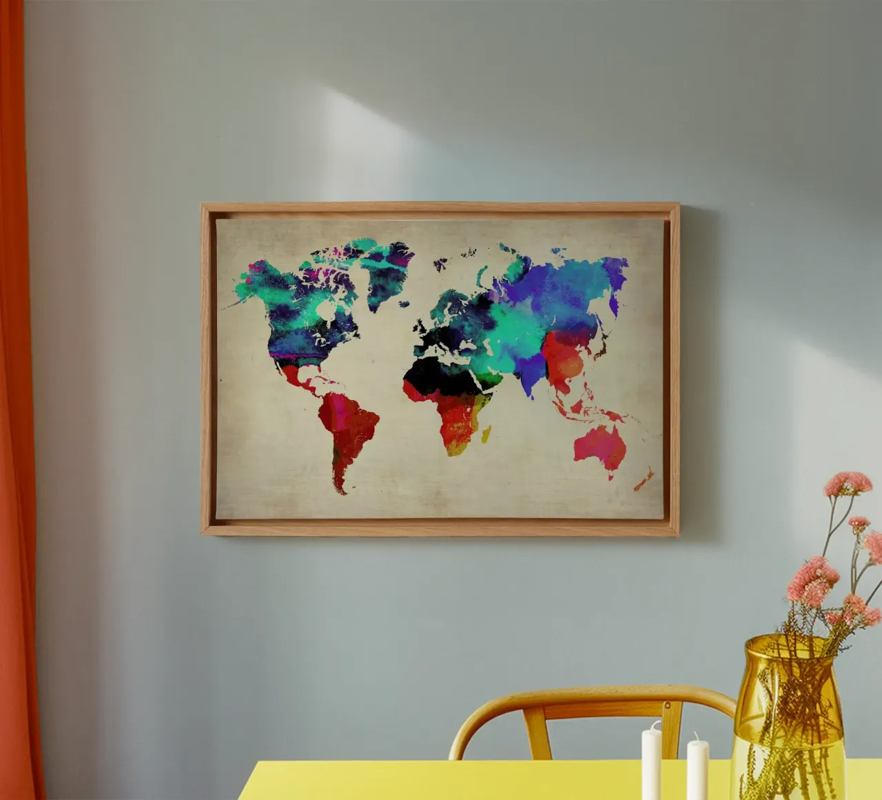 World Watercolor Map tela con Cornice a cassetta da Naxart