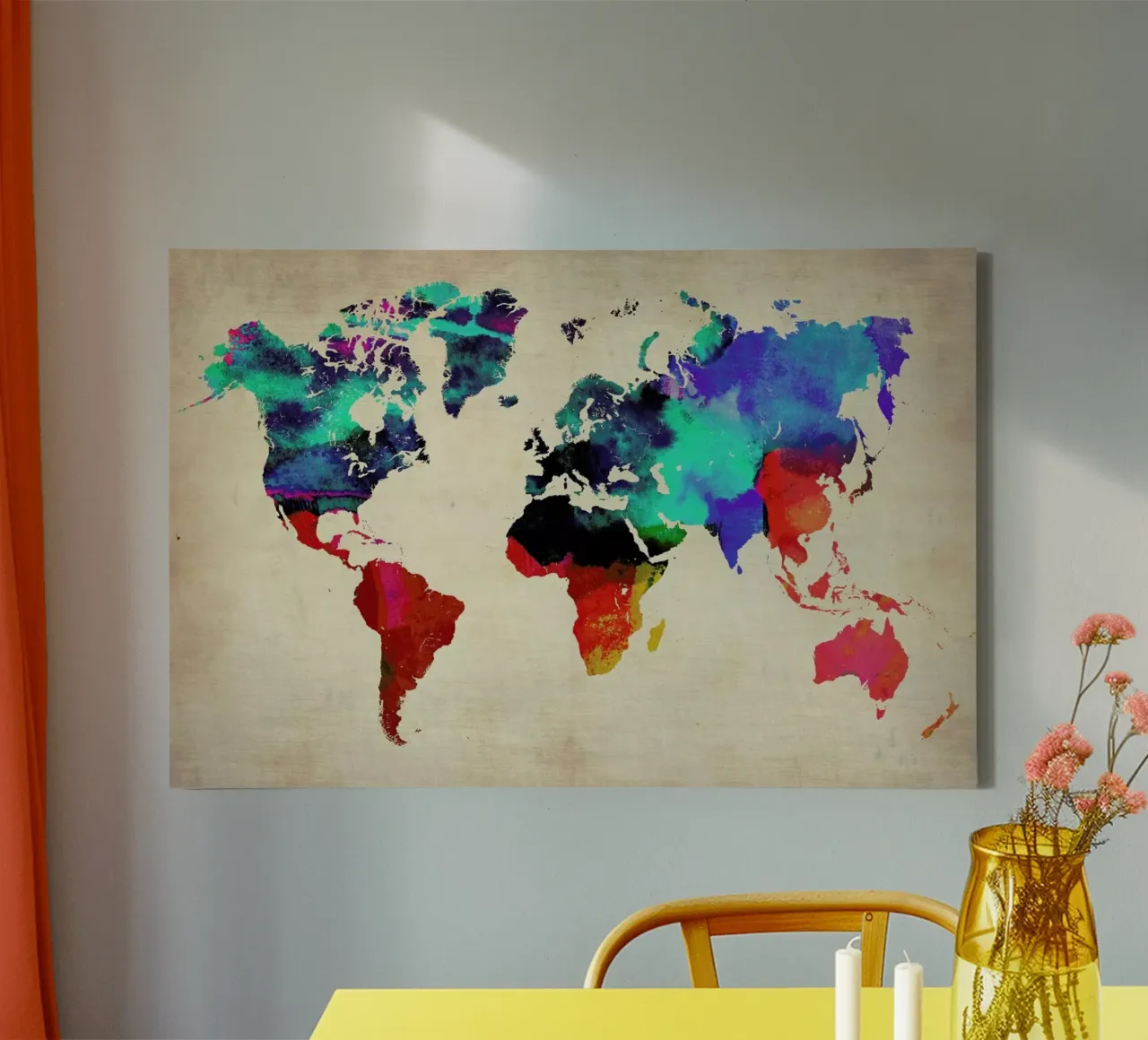 World Watercolor Map tela con Cornice a cassetta da Naxart
