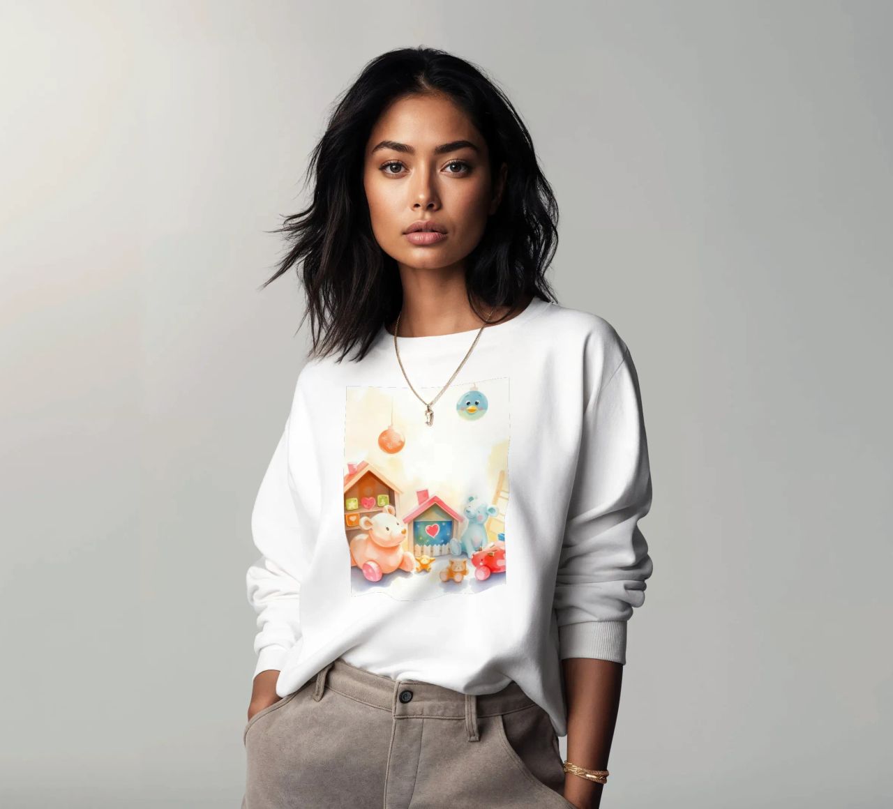 Des maisons colorées avec d'adorables animaux en peluche dans un jeu lumineux. sweat de DesignDoodle