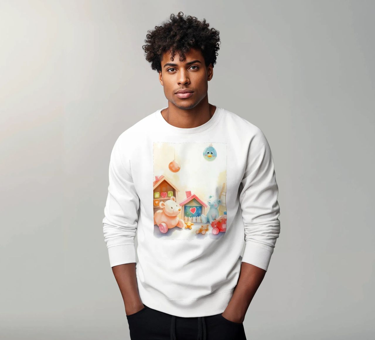 Des maisons colorées avec d'adorables animaux en peluche dans un jeu lumineux. sweat de DesignDoodle