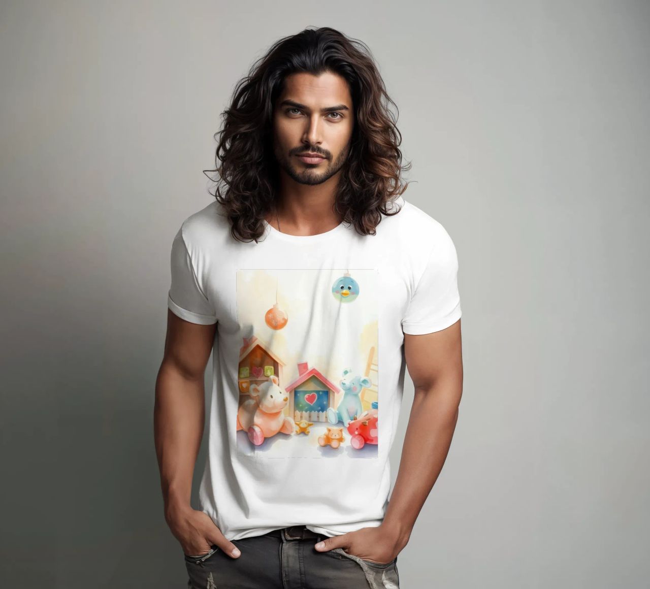 Des maisons colorées avec d'adorables animaux en peluche dans un jeu lumineux. t-shirt de DesignDoodle