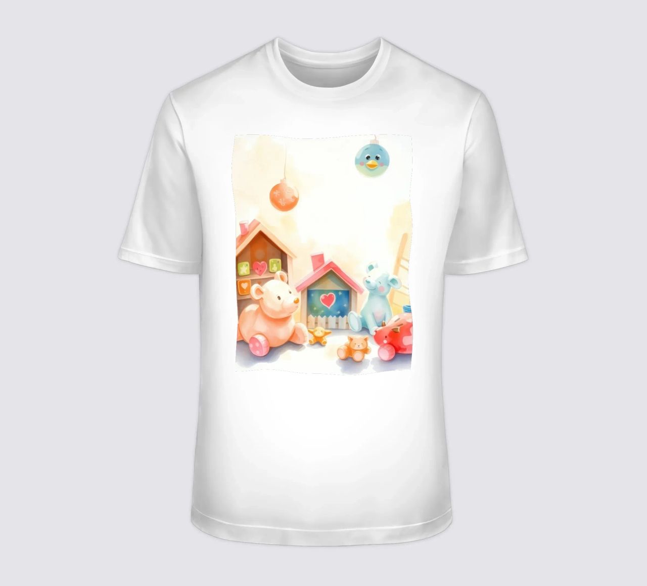 Des maisons colorées avec d'adorables animaux en peluche dans un jeu lumineux. t-shirt de DesignDoodle