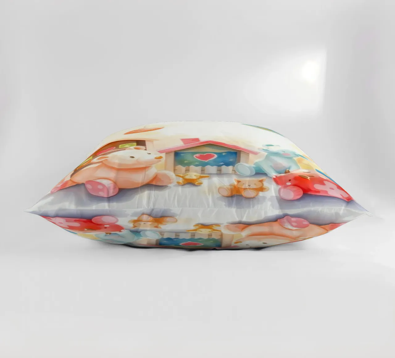 Case giocattolo colorate con simpatici animali di peluche in un gioco luminoso cuscino da DesignDoodle