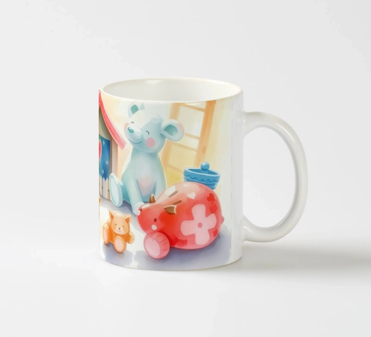 Des maisons colorées avec d'adorables animaux en peluche dans un jeu lumineux. mug en céramique de DesignDoodle
