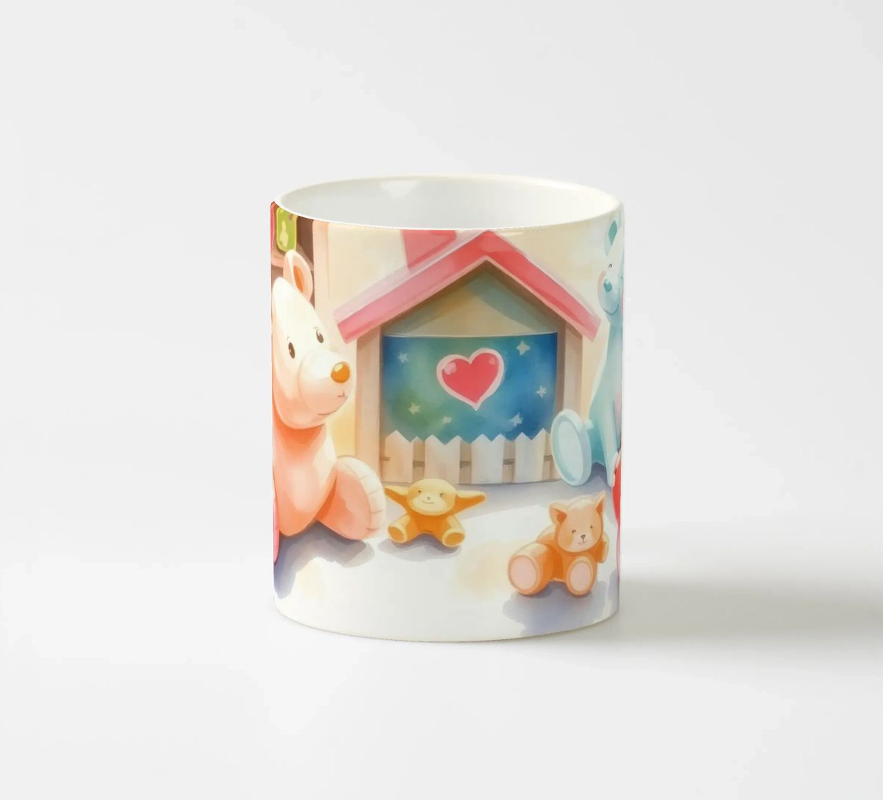 Des maisons colorées avec d'adorables animaux en peluche dans un jeu lumineux. mug en céramique de DesignDoodle