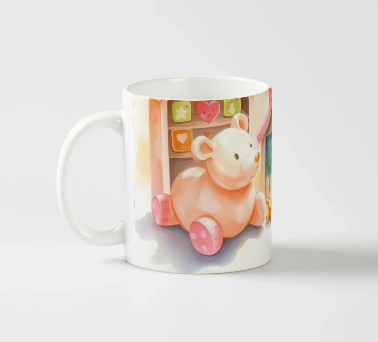 Des maisons colorées avec d'adorables animaux en peluche dans un jeu lumineux. mug en céramique de DesignDoodle